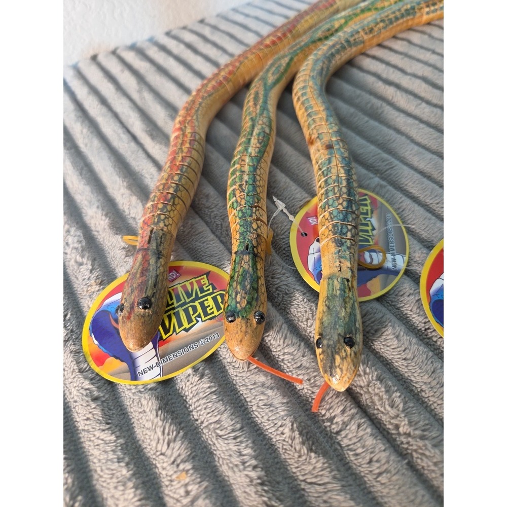 3 Wooden Articulated Jointed Toy Snake Viper 20" Lot Of 3 Realistic Movement